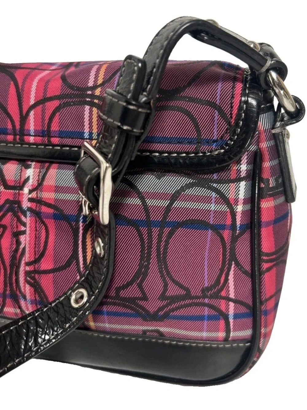 Vtg Y2K Coach Poppy Penny Tartan Multicolor Plaid Flap Turn Lock Shoulder Bag